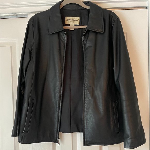 Eddie Bauer Black Leather Jacket Vintage Womens Medium Genuine Leather - Picture 1 of 8